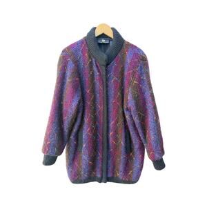 Fully Fashion Mohair Blend Cardigan Womens Medium Argyle Knit Oversized